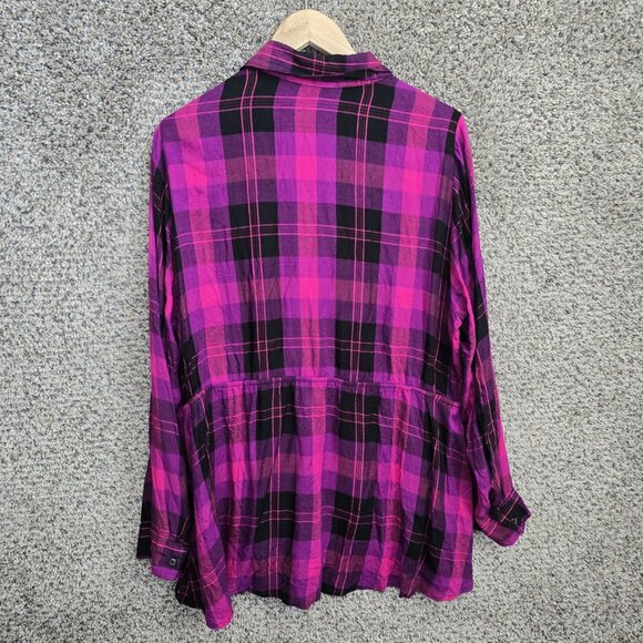 Lane Bryant‎ Top Womens Plus 18 Purple Plaid Button Up Blouse Elastic Waist - Picture 7 of 7
